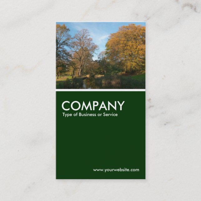 Autumn in the Park - Dark Green Business Card (Front)