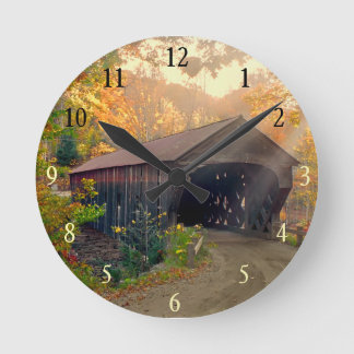 Autumn in Vermont Covered Bridge Wall Clock
