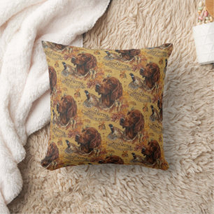 Autumn Irish Setter and Pheasant Hunting Art Throw Pillow