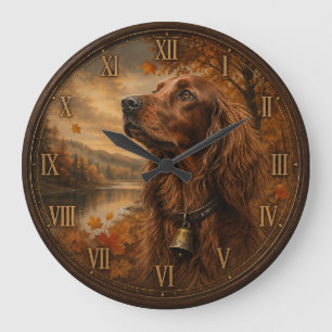 Autumn Irish Setter – Rustic Hunting Dog Art Large Clock