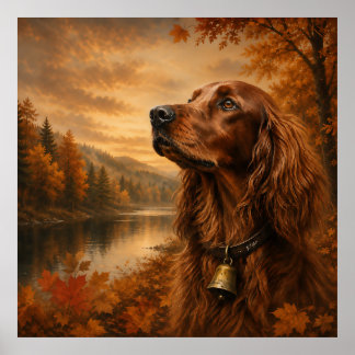 Autumn Irish Setter  – Rustic Hunting Dog Art Poster