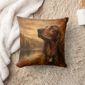 Autumn Irish Setter  – Rustic Hunting Dog Art Throw Pillow