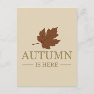 Autumn is here watercolor leaves fall october postcard