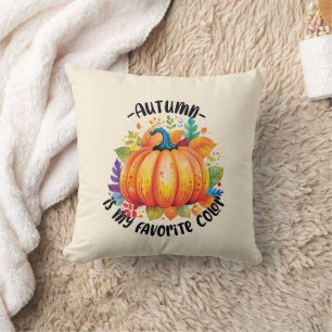 Autumn Is My Favourite Colour – Pumpkin and Leaves Throw Pillow