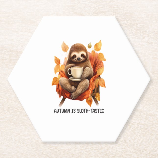 Autumn is Sloth Tastic Paper Coaster (Front)