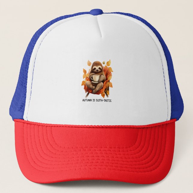 Autumn is Sloth Tastic Trucker Hat (Front)