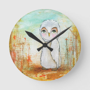 Autumn Joy Whimsical Woodland Owl Art Painting Round Clock