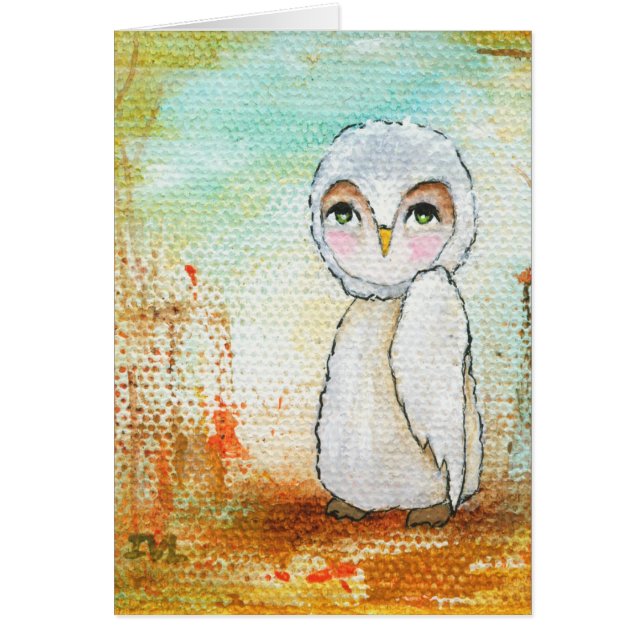 Autumn Joy, White Owl Whimsical Abstract Art (Front)