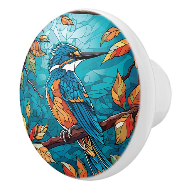 Autumn Kingfisher Ceramic Knob (Right)