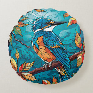 Autumn Kingfisher Round Pillow