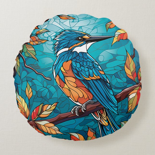 Autumn Kingfisher Round Pillow (Front)