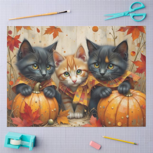 Autumn Kittens Pumpkins and Foliage Tissue Paper (Craft)