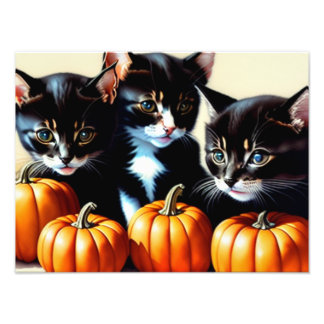 Autumn Kittens with Pumpkins Photo Print
