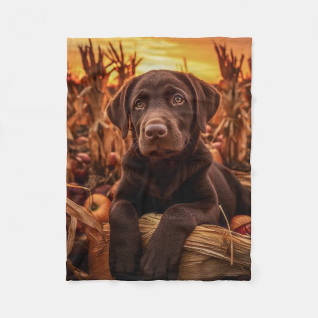 Autumn Labrador Pup Fleece Blanket (Front)