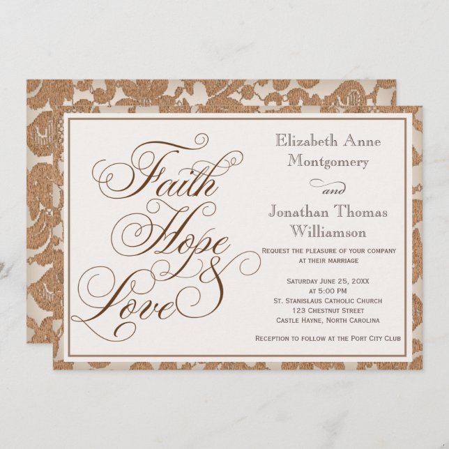 Autumn Lace Faith Hope & Love Wedding Invitation (Front/Back)