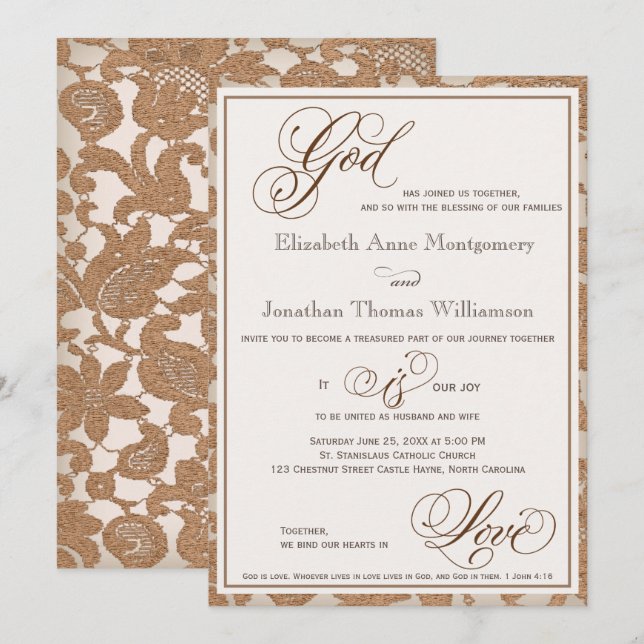 Autumn Lace Religious Wedding Invitation (Front/Back)