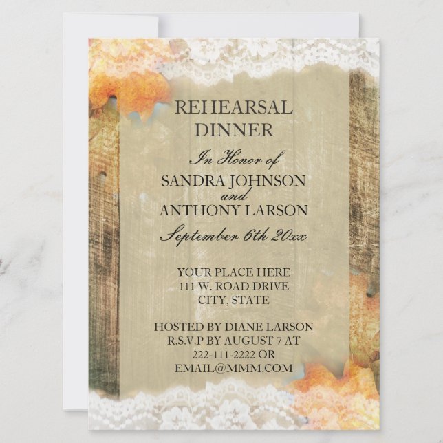 Autumn Lace Rustic Rehearsal Dinner Invitation (Front)