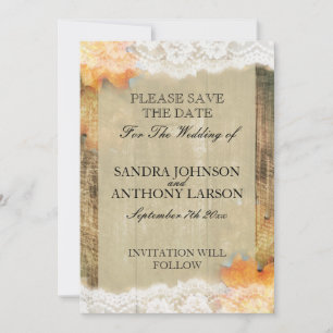 Autumn Lace Rustic Save The Date Announcement