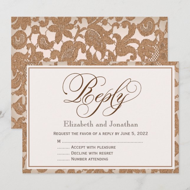 Autumn Lace Script Reply RSVP Enclosure Card (Front/Back)