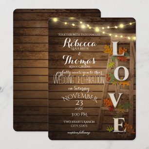 Autumn Ladder and Leaves Love Wedding Invitation