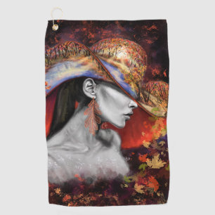Autumn Lady Golf Towel - Painting Art