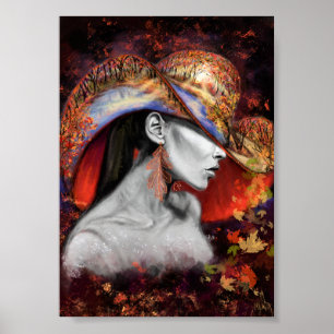 Autumn Lady Poster Print - Painting Art