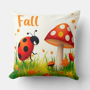 🐞 Autumn Ladybug Harvest Scene Cozy Home Decor Throw Pillow