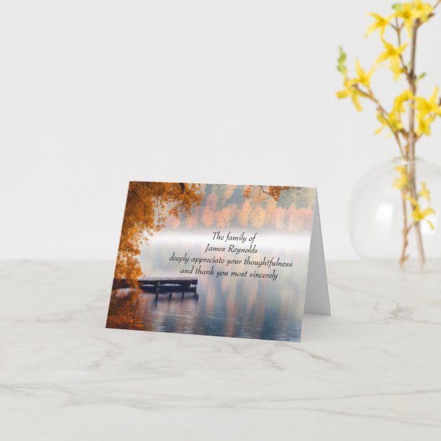 Autumn Lake Dock In Mist Sympathy Thank You  Card (Yellow Flower)