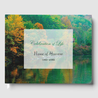 Autumn Lake Scene Celebration of Life Memorial Guest Book