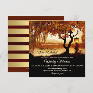 Autumn Lake View Lantern Wedding Invitation