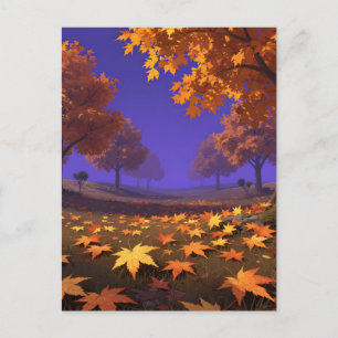 Autumn landscape featuring maple leaves postcard