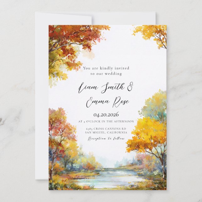 Autumn Landscape Rustic Nature Wedding  Invitation (Front)