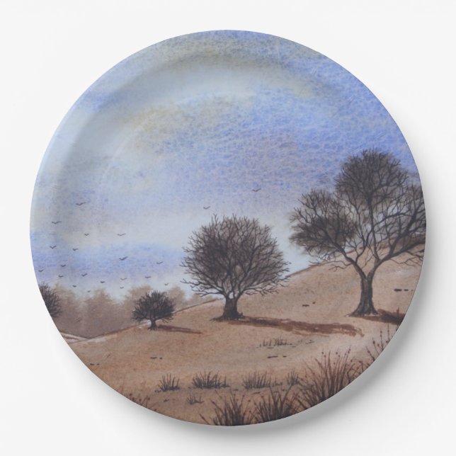Autumn landscape scenic tree painting  paper plate (Front)