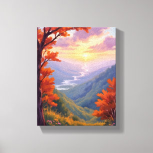Autumn Landscape Watercolor Fall Foliage Painting Canvas Print