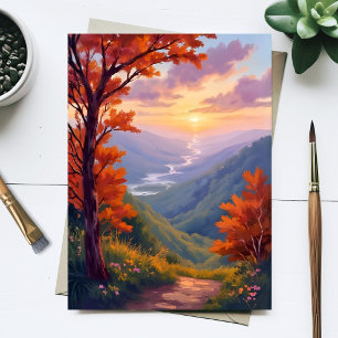 Autumn Landscape Watercolor Fall Foliage Painting Postcard