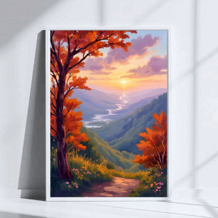 Autumn Landscape Watercolor Fall Foliage Painting Poster