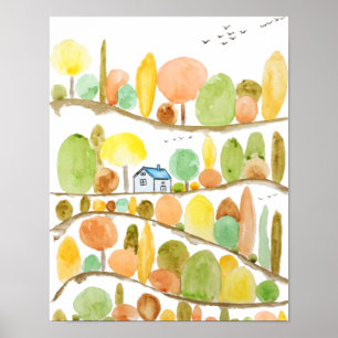 autumn landscape watercolor poster