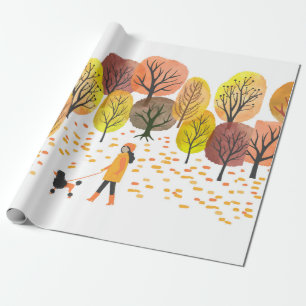 Autumn landscape. Watercolor Vintage illustration Wrapping Paper