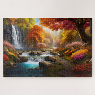 Autumn Landscape Waterfalls in the Park Jigsaw Puzzle