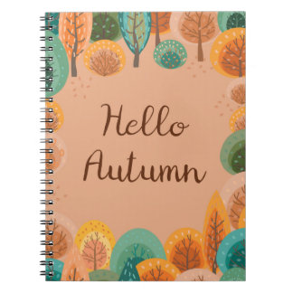 Autumn landscape with abstract flat handdrawn fore notebook