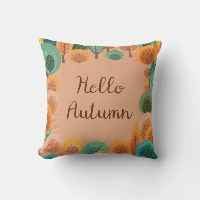 Autumn landscape with abstract flat handdrawn fore throw pillow (Front)