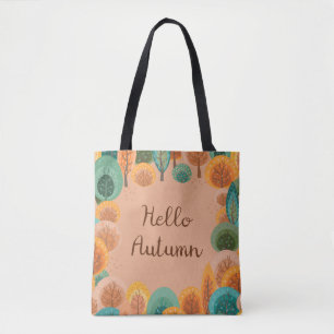 Autumn landscape with abstract flat handdrawn fore tote bag