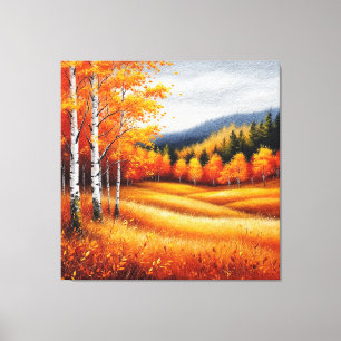 Autumn Landscape With Birch Trees Canvas Print