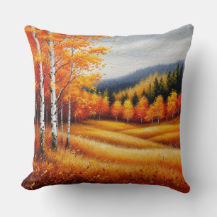 Autumn Landscape With Birch Trees Throw Pillow