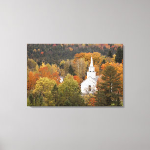 Autumn landscape with church, Vermont, USA Canvas Print