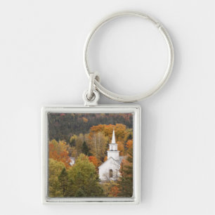Autumn landscape with church, Vermont, USA Keychain