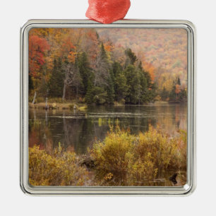 Autumn landscape with lake, Vermont, USA 3 Metal Ornament