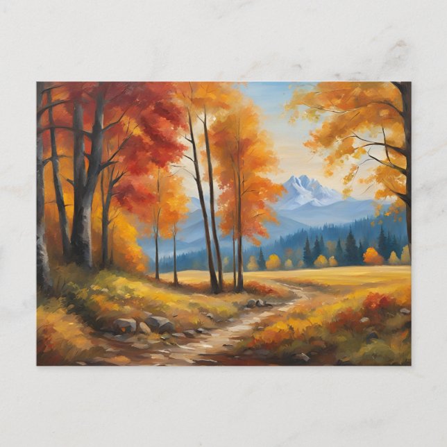 Autumn Landscape with Orange Trees and Mountains  Postcard (Front)