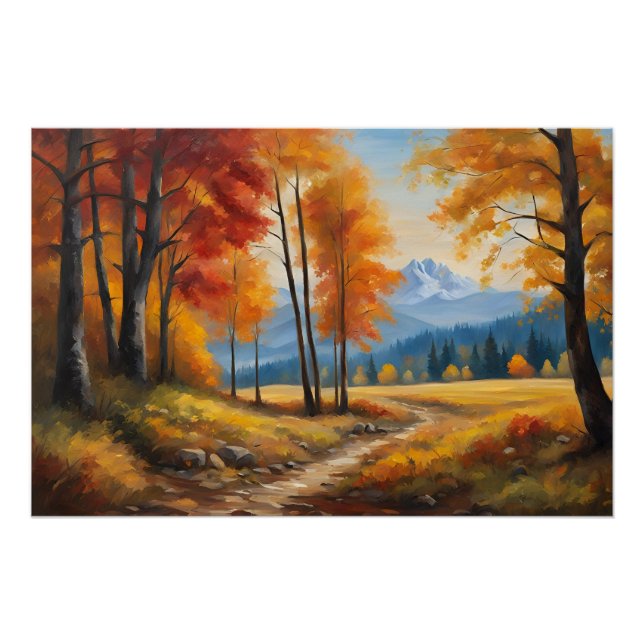 Autumn Landscape with Orange Trees and Mountains  Poster (Front)
