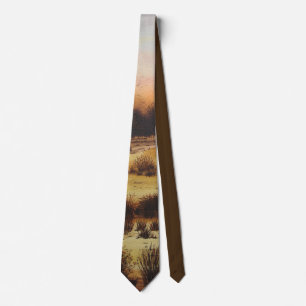 autumn landscape with sunset colours art tie